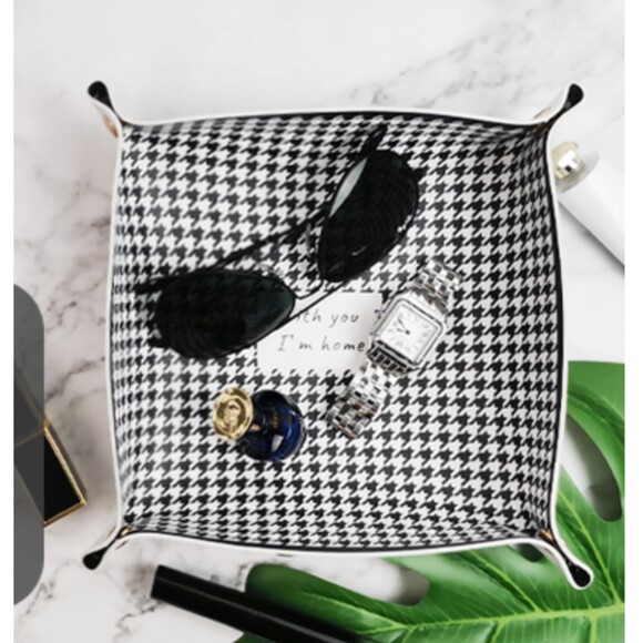Snap Houndstooth Leather Tray Organizer, Valet Tray - Picture 3 of 5